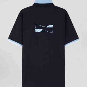 Maillot à manches courtes EDEN PARK en jersey de coton marine coupe droite broderies nœud papillon 05WN