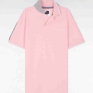 Polo à manches courtes uni en coton rose inscription Eden Park 05X3