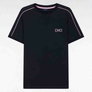 T-shirt EDEN PARK en coton marine à passepoil et broderie roses coupe droite 05XA