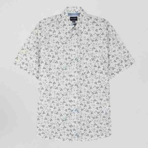 Chemise EDEN PARK à manches courtes en popeline de coton écrue imprimé floral bleu gris 05VY