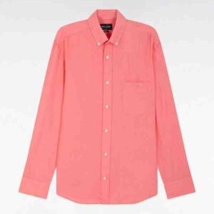 Chemise EDEN PARK en lin rose saumon unie coupe droite 05W7