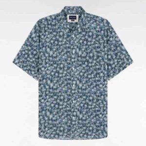 Chemise à manches courtes EDEN PARK en coton marine à microimprimé palmiers 05W4