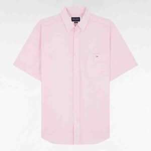 Chemise à manches courtes EDEN PARK en coton texturé rose 05W3