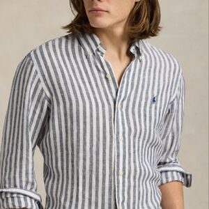 Chemise rayée Ralph Lauren Custom Fit en lin 0623