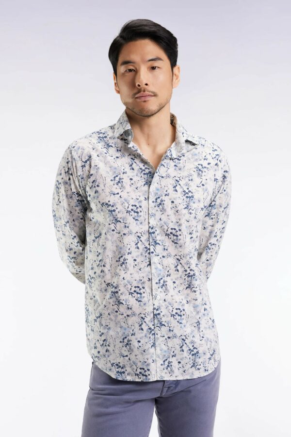 Chemise à imprimé floral EDEN PARK en coton gris clair coupe droite 068A