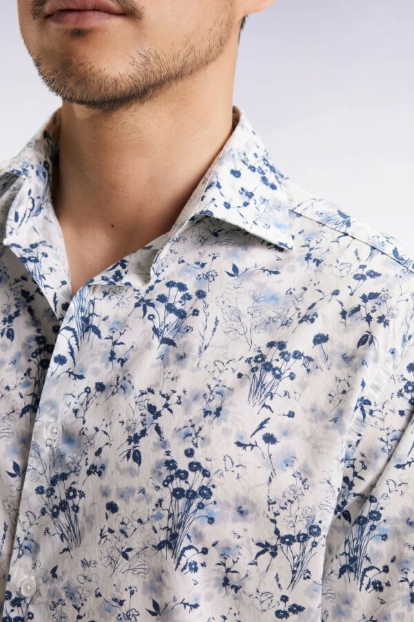 Chemise à imprimé floral EDEN PARK en coton gris clair coupe droite 068A – Image 2