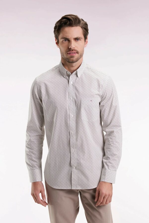 Chemise en coton blanc EDEN PARK à micro-motifs nœuds papillon coupe droite 0687