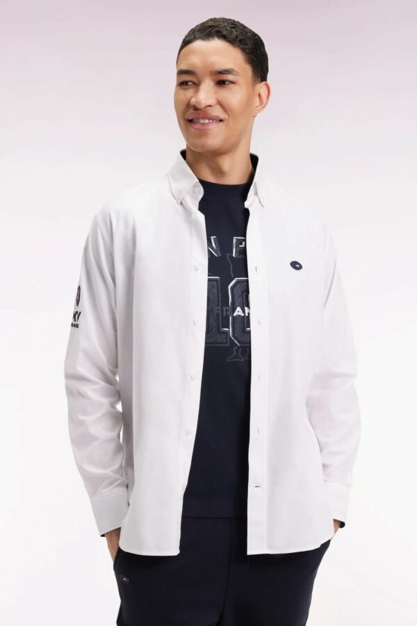 Chemise en coton blanc EDEN PARK broderie XV de France coupe droite 068E