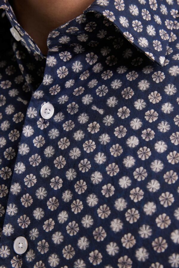 Chemise en coton marine EDEN PARK à imprimé floral graphique coupe droite 068B – Image 2