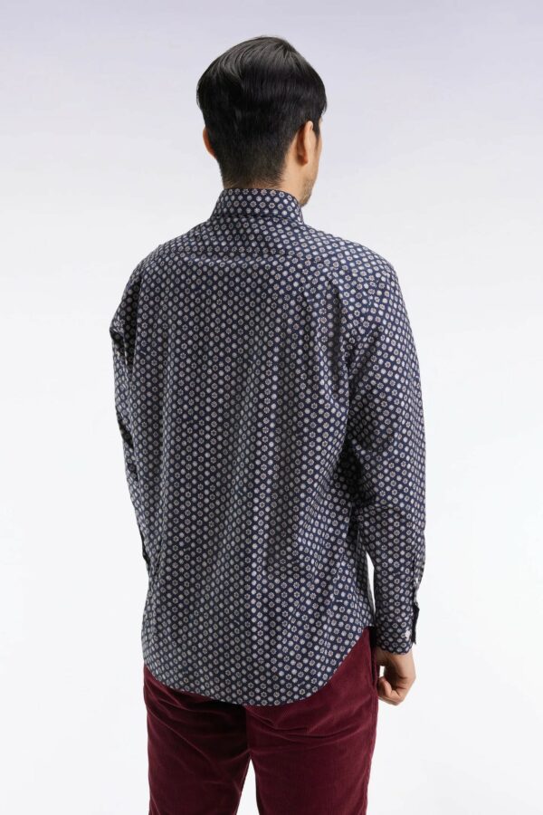 Chemise en coton marine EDEN PARK à imprimé floral graphique coupe droite 068B – Image 3