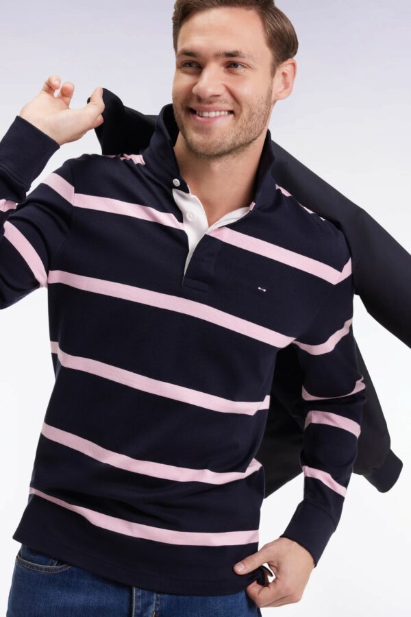 Maillot manches longues EDEN PARK en jersey de coton marine à rayures roses 068T