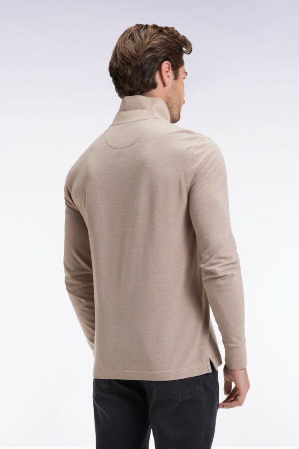 Polo à manches longues EDEN PARK en coton chiné beige coupe droite 0690 – Image 3