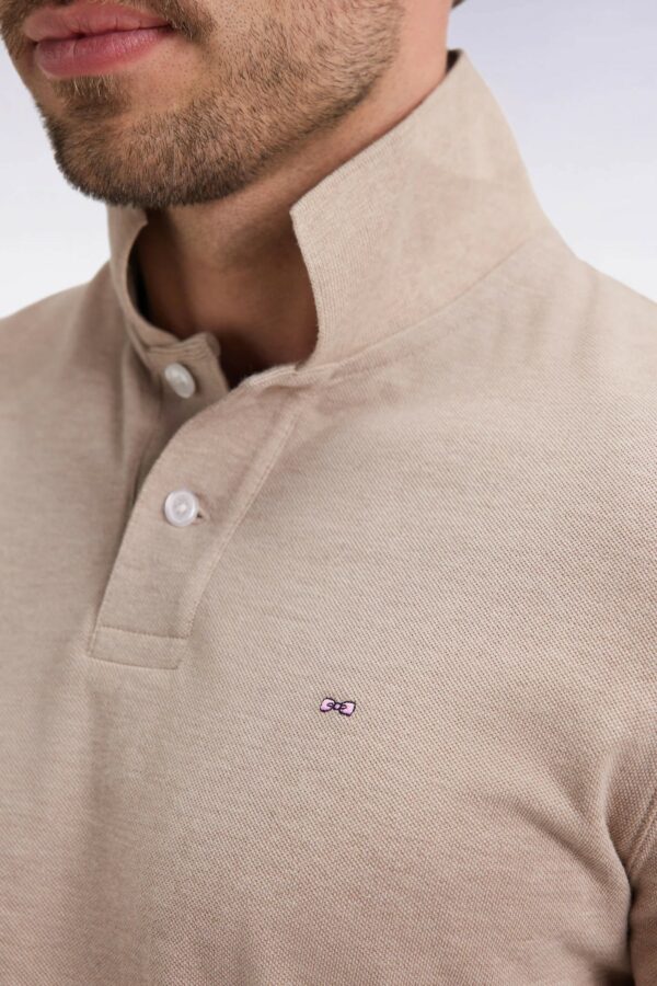 Polo à manches longues EDEN PARK en coton chiné beige coupe droite 0690 – Image 2
