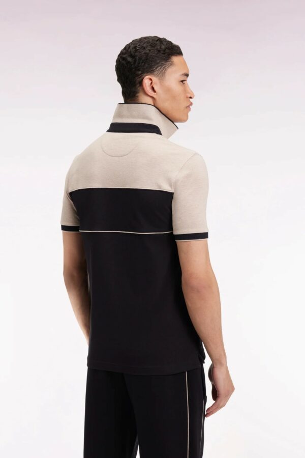 Polo bicolore manches courtes EDEN PARKen piqué coton stretch noir coupe slim 068Y – Image 3
