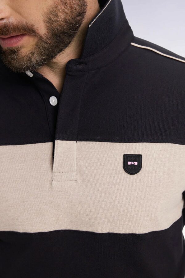 Polo tricolore à manches longues EDEN PARK en coton stretch noir 0692 – Image 2
