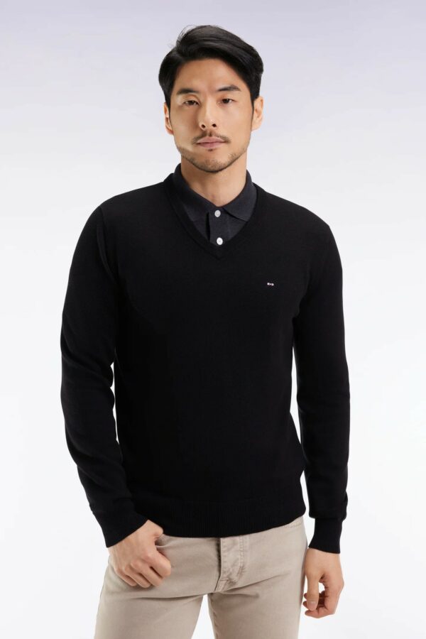 Pull col V EDEN PARK en laine et coton noir 0699