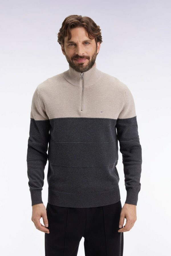 Pull col camionneur EDEN PARK en coton gris à effet de rayure 069F