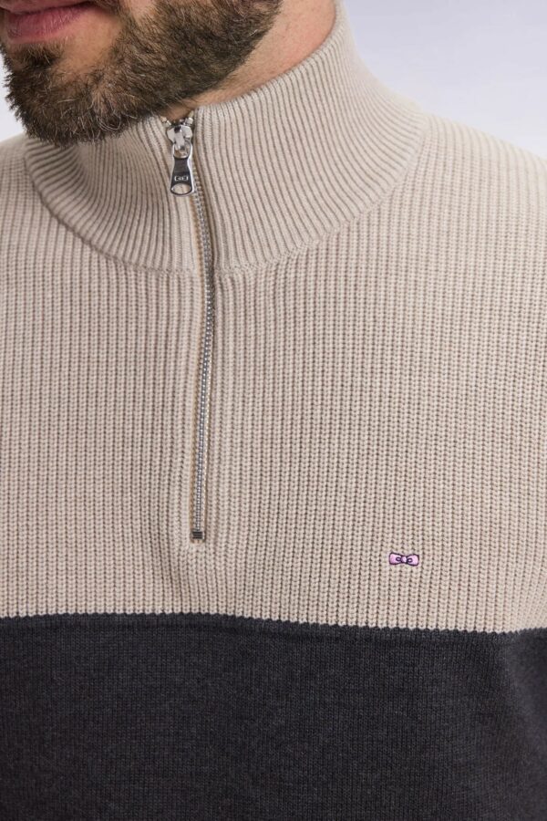 Pull col camionneur EDEN PARK en coton gris à effet de rayure 069F – Image 2