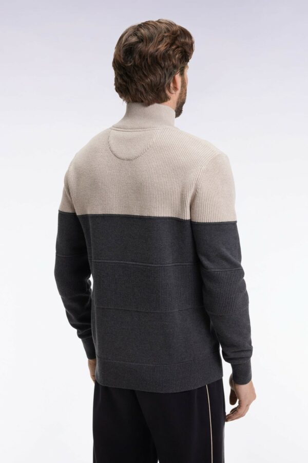 Pull col camionneur EDEN PARK en coton gris à effet de rayure 069F – Image 3
