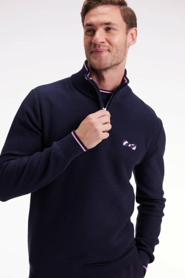 Pull col camionneur EDEN PARK en coton marine à nœud papillon 069G