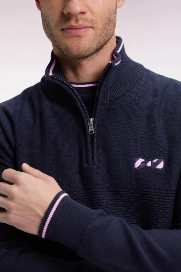Pull col camionneur EDEN PARK en coton marine à nœud papillon 069G – Image 2