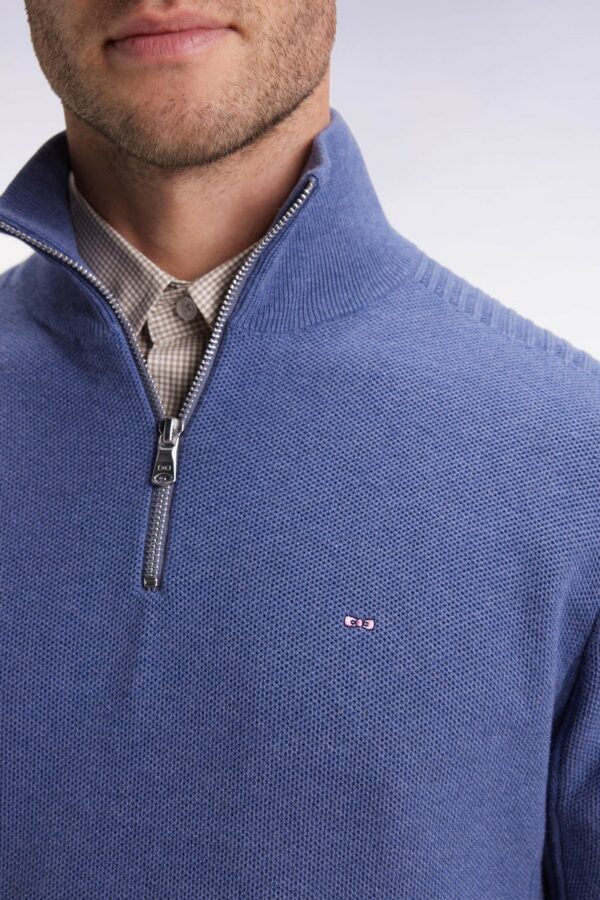 Pull col camionneur EDEN PARK en coton nid d'abeille bleu 069D – Image 2