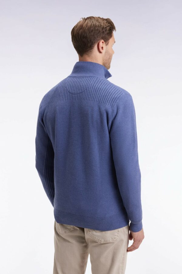 Pull col camionneur EDEN PARK en coton nid d'abeille bleu 069D – Image 3