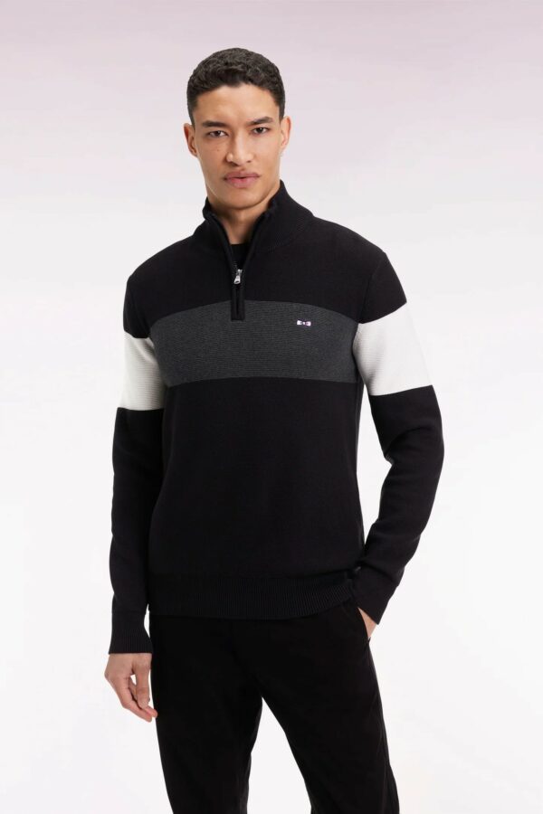 Pull col camionneur EDEN PARK en coton noir broderie dos 069J