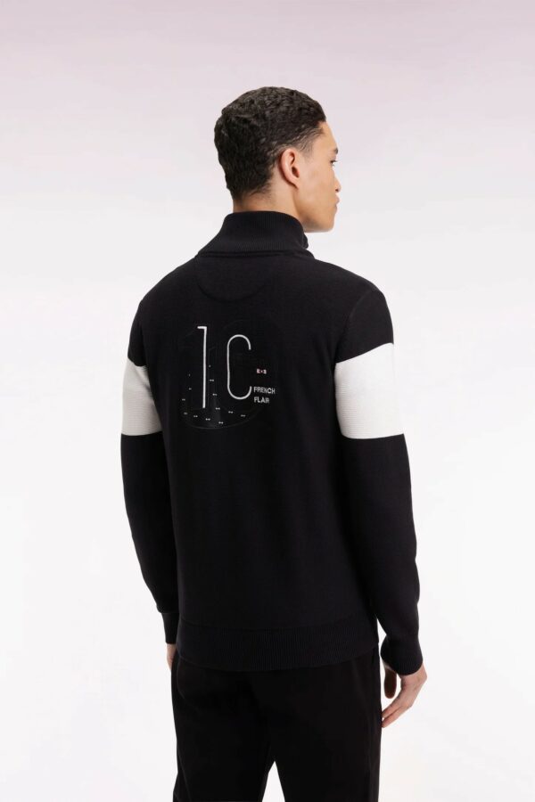 Pull col camionneur EDEN PARK en coton noir broderie dos 069J – Image 2