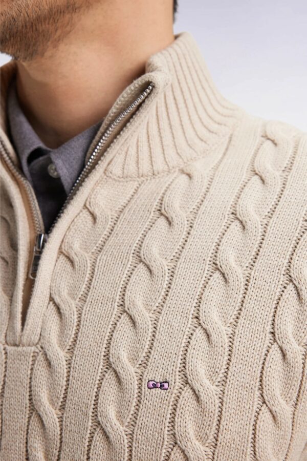 Pull col camionneur EDEN PARK en coton torsadé beige 069H – Image 2