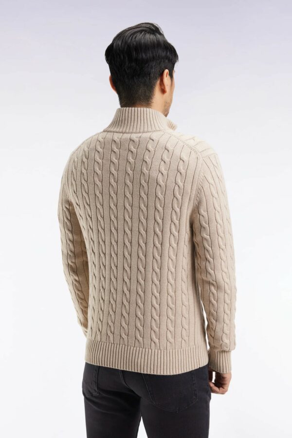 Pull col camionneur EDEN PARK en coton torsadé beige 069H – Image 3