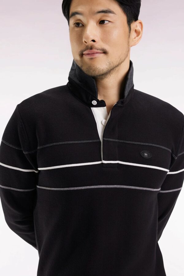 Pull col maillot EDEN PARK en coton noir dos brodé 069B