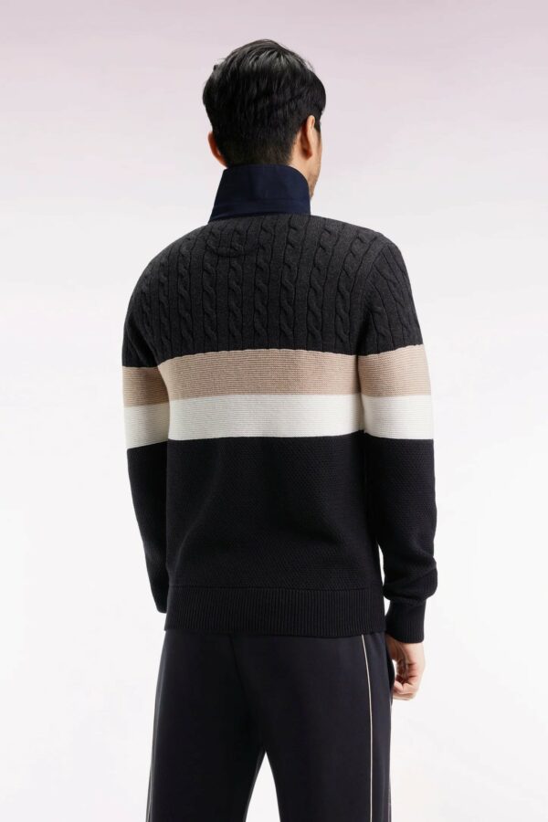 Pull col maillot EDEN PARK en laine et coton torsadé noir et gris 069E – Image 3