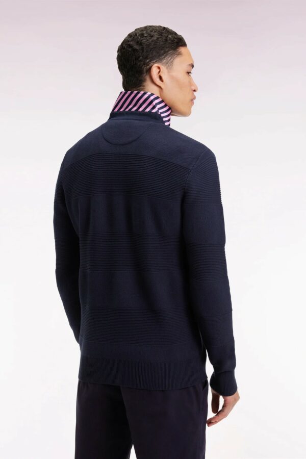 Pull col maillot ESEN PARK en coton marine à effet de rayure 069C – Image 3