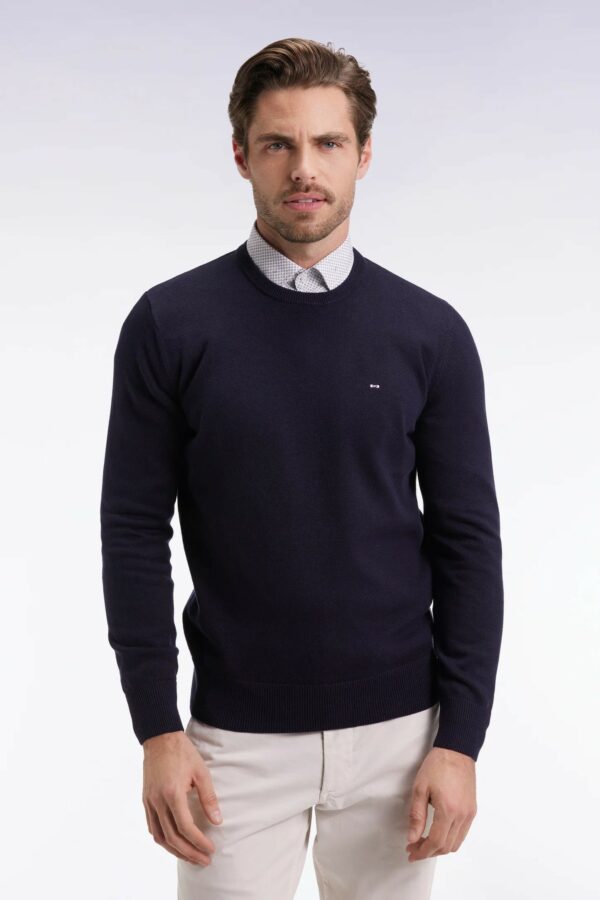 Pull col rond en laine et coton marine EDEN PARK 0697
