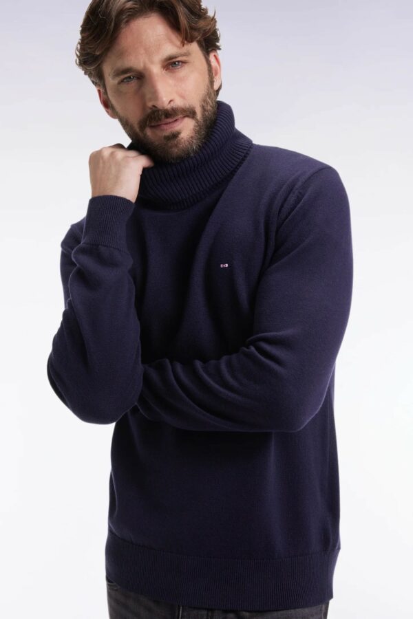 Pull col roulé EDEN PARK en laine et coton marine 069A