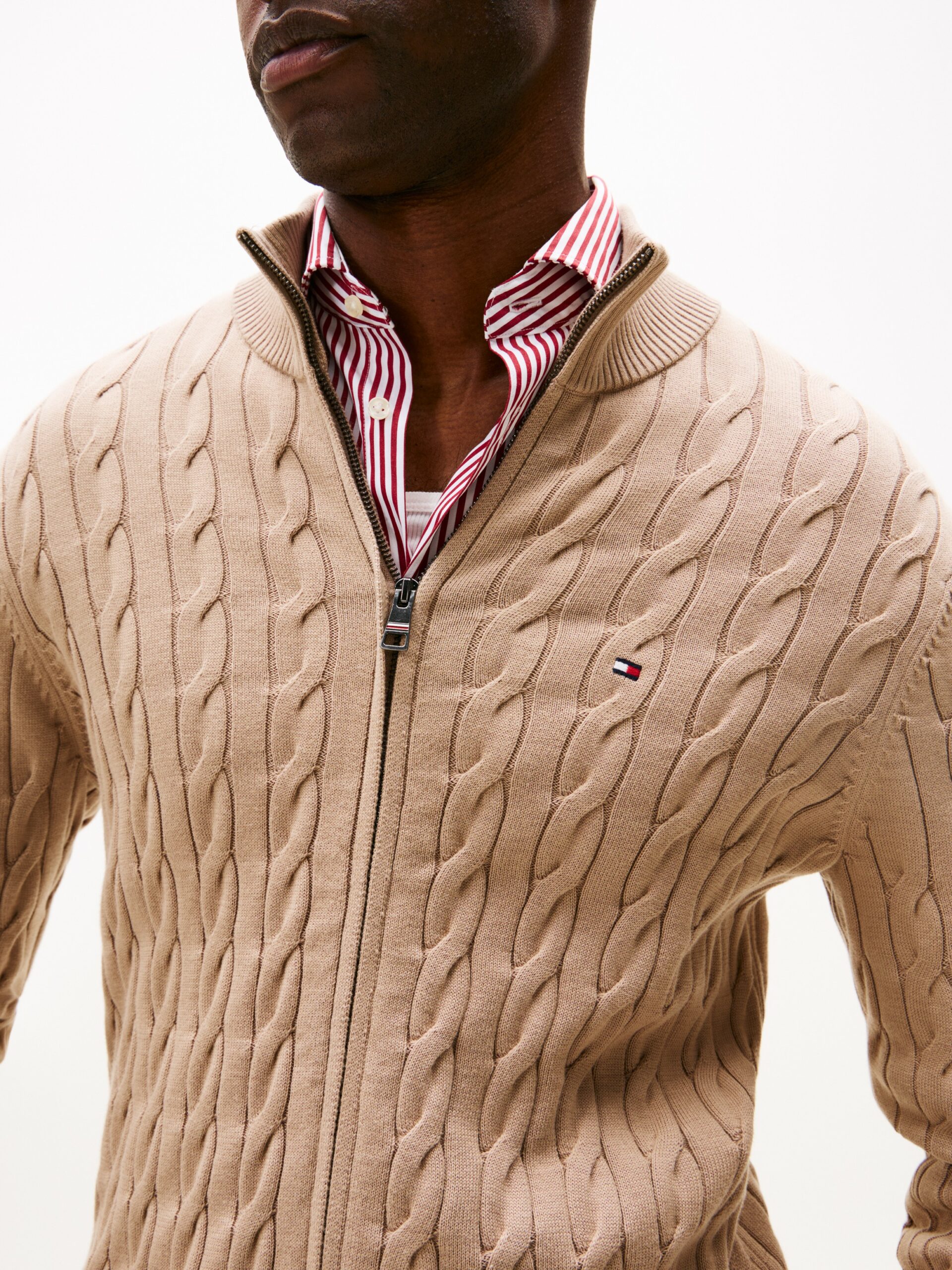 Pull zippé TH en maille torsadée 0663