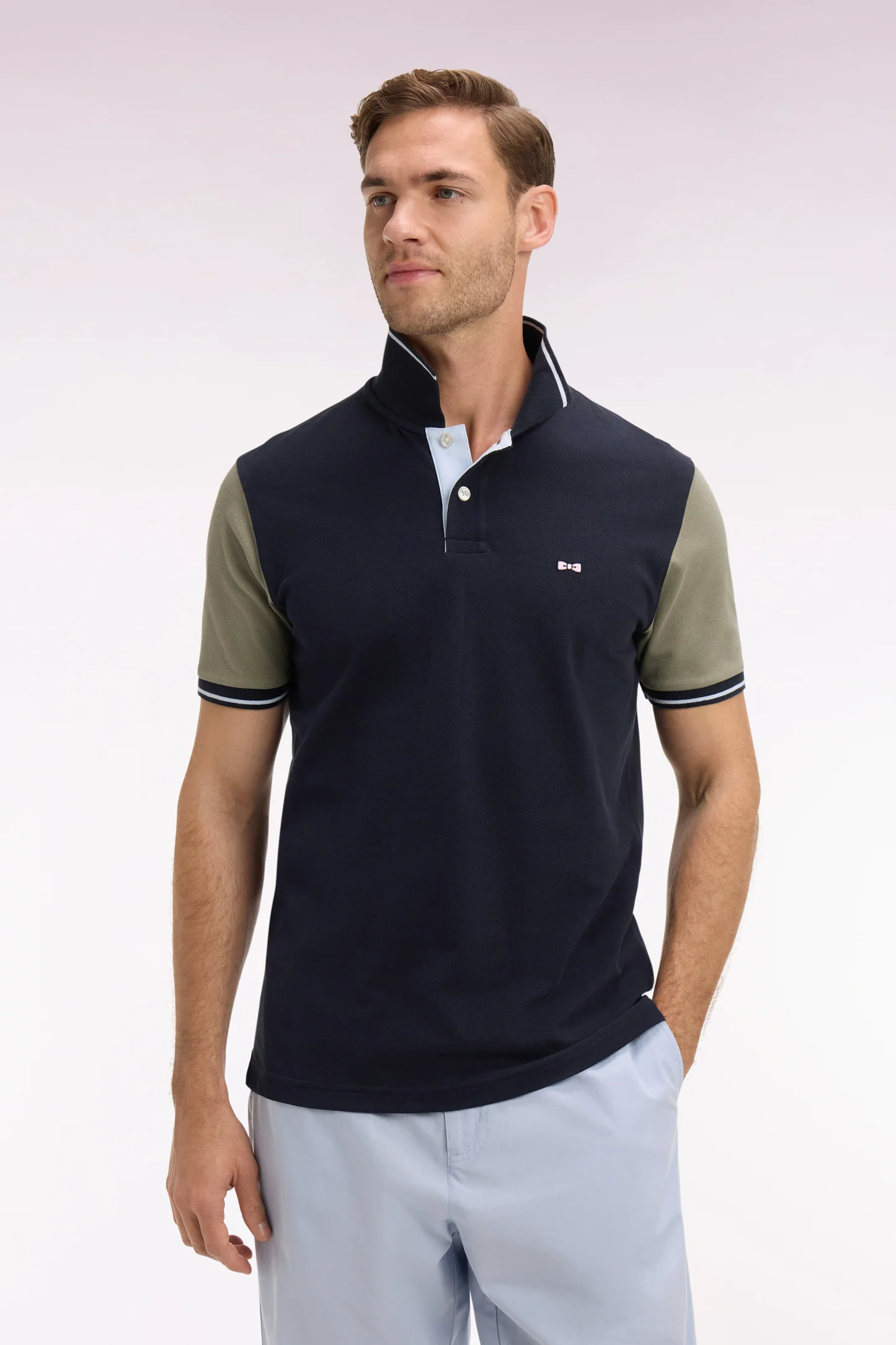 Polo à manches courtes EDEN PARK en coton marine et kaki 06FQ