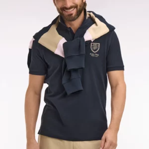 Polo à manches courtes EDEN PARK en piqué coton marine écusson EP 06FV