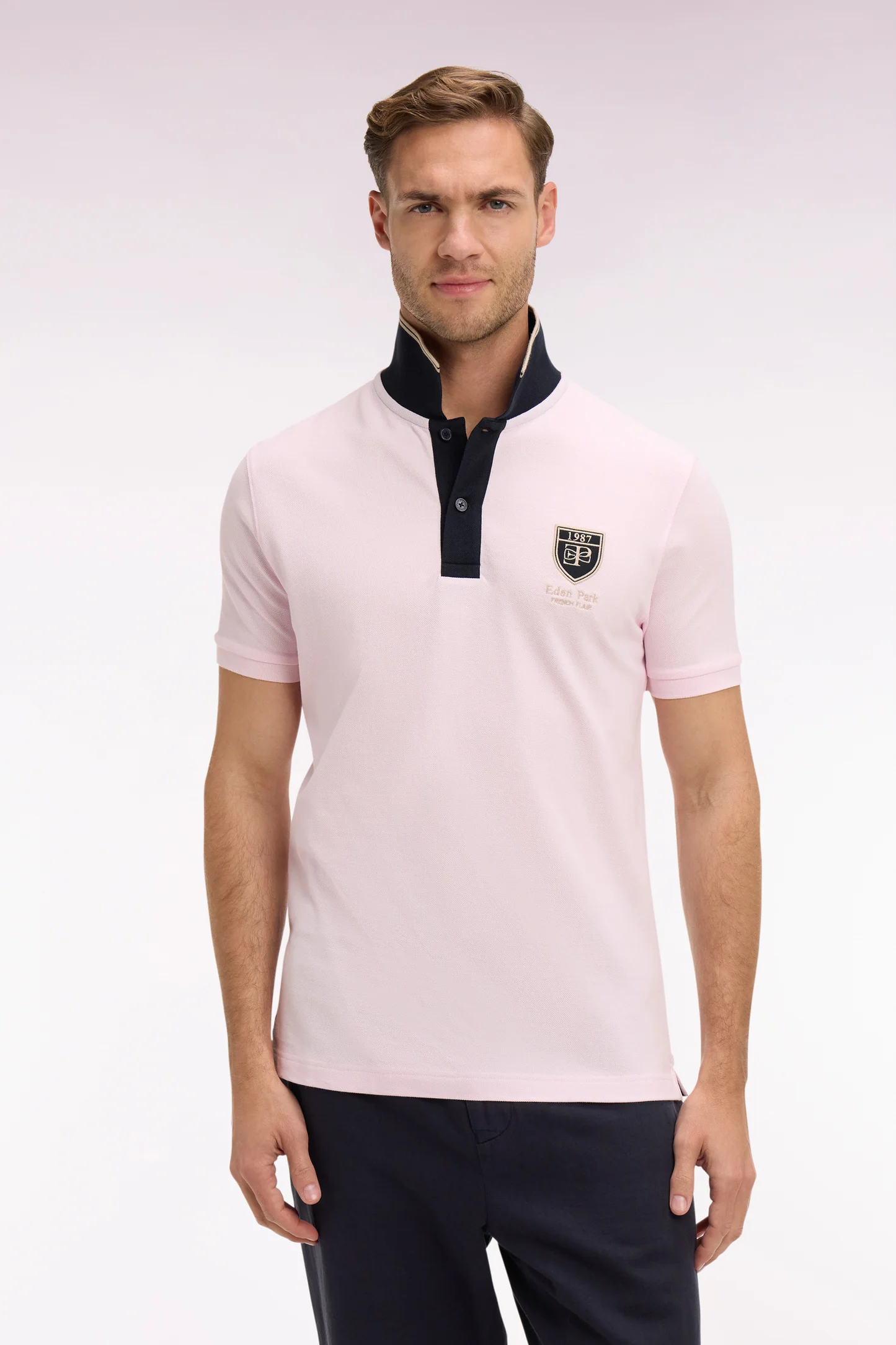 Polo à manches courtes EDEN PARK en piqué coton rose écusson EP 06FW – Image 2