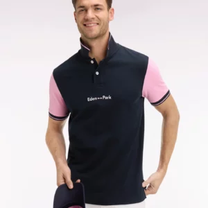 Polo à manches courtes en coton marine broderie Eden Park 06FR