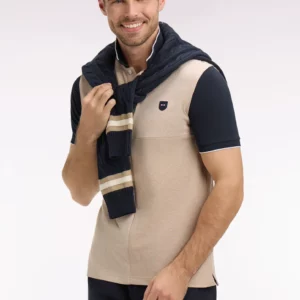 Polo manches courtes EDEN PARK bicolore en coton beige à découpes 06FJ