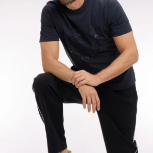 T-shirt EDEN PARK à manches courtes en coton marine sérigraphié 06G5