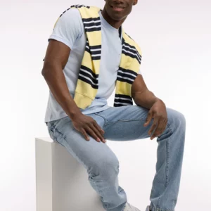 T-shirt à manches courtes en coton Pima bleu ciel brodé 06CJ