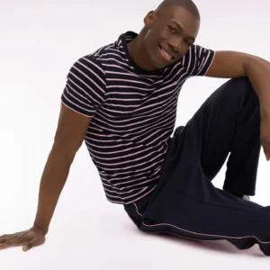 T-shirt à manches courtes en coton stretch rayé marine 06G1