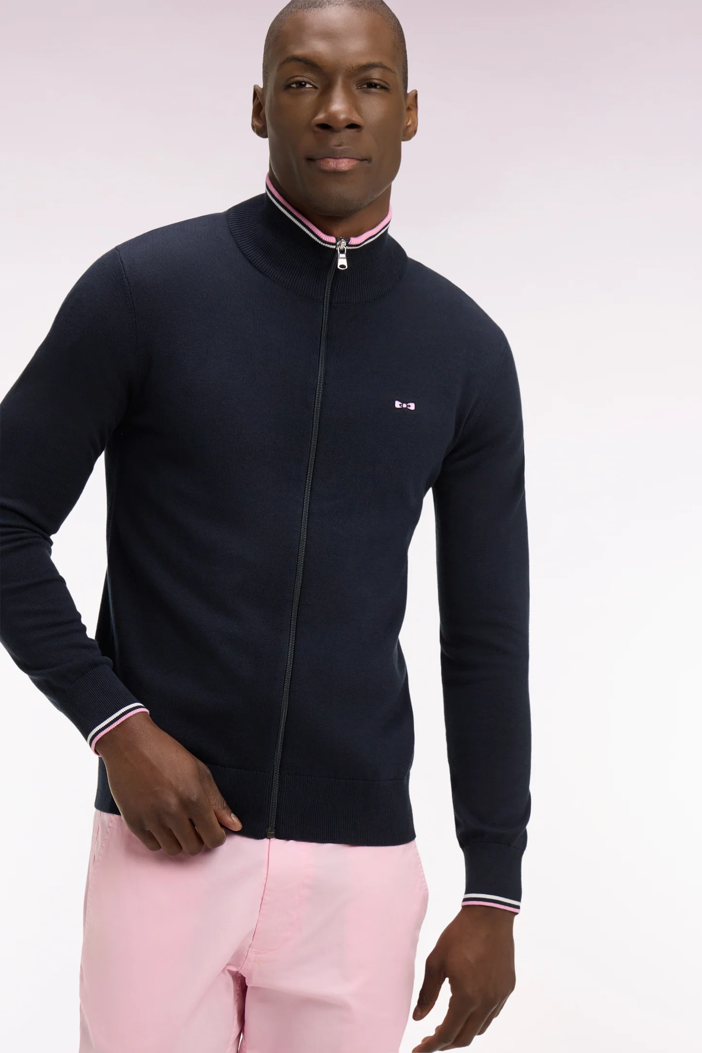 Cardigan zippé EDEN PARK en coton marine à bords-côtes rayés 06FC – Image 2