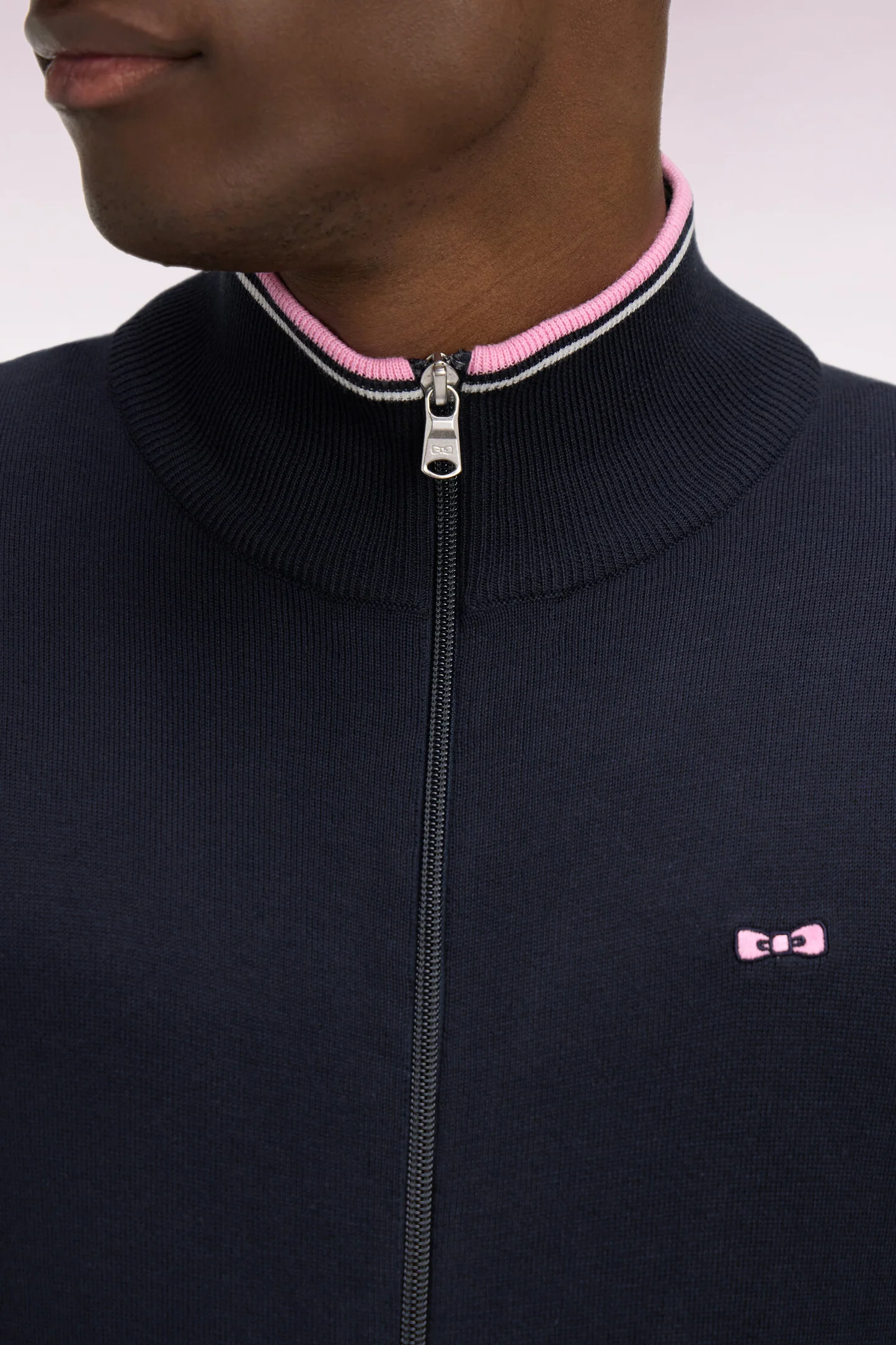 Cardigan zippé EDEN PARK en coton marine à bords-côtes rayés 06FC – Image 3