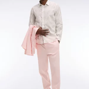 Chemise EDEN PARK en coton blanche imprimé palmier beige coupe regular 06F7