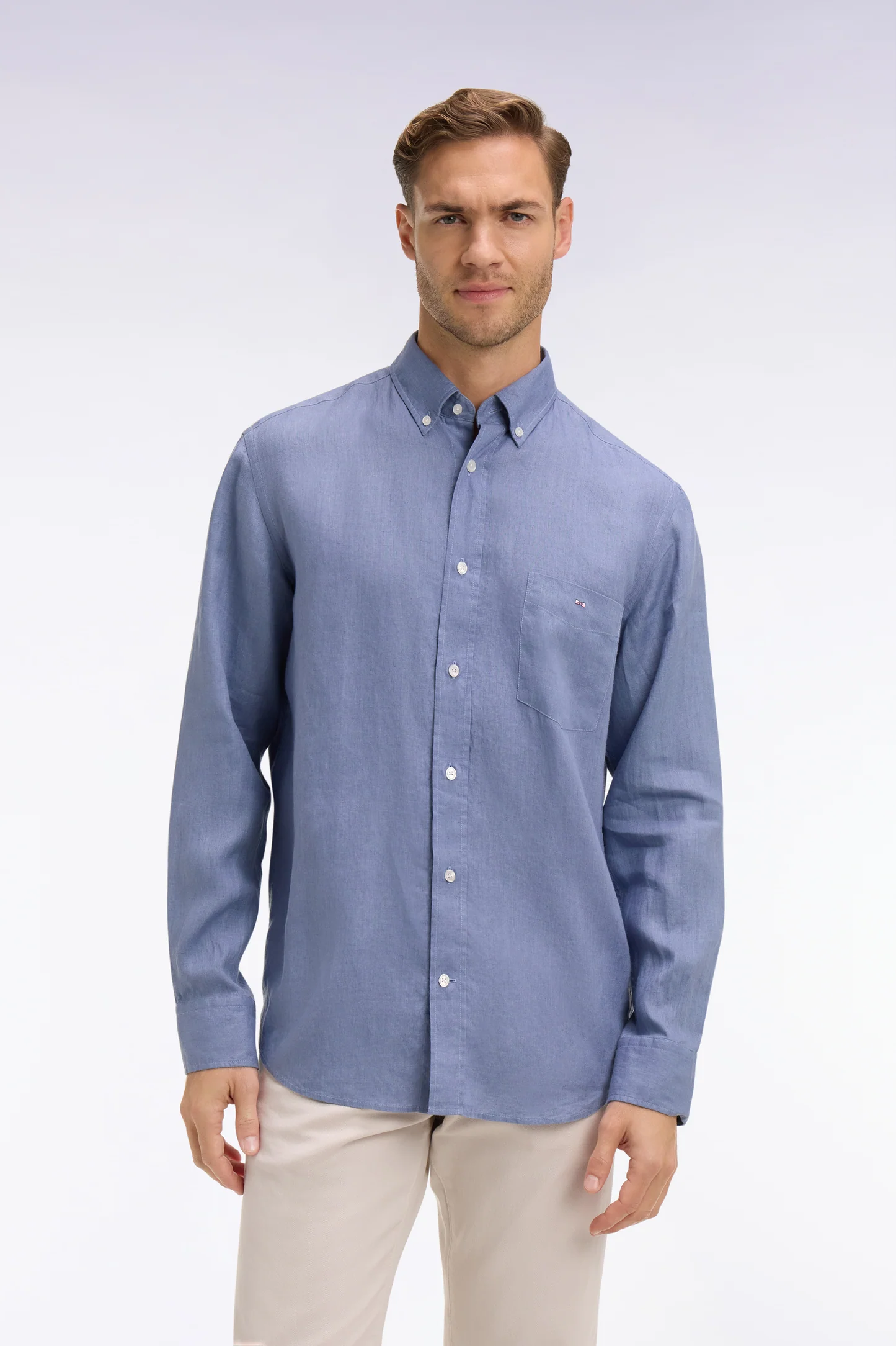 Chemise EDEN PARK en lin bleu coupe droite 06F0 – Image 2
