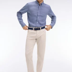 Chemise EDEN PARK en lin bleu coupe droite 06F0